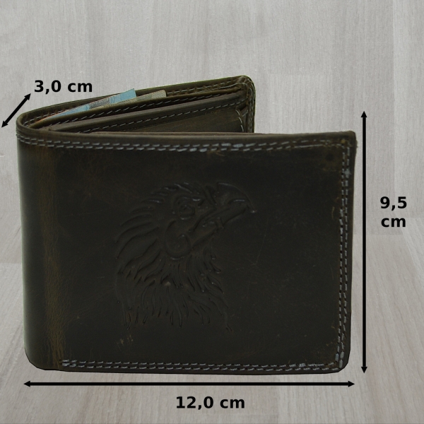Herren Geldbörse Schwarz mit RFID Adler Motiv Voll Leder Doppelnaht Stabil robust modern